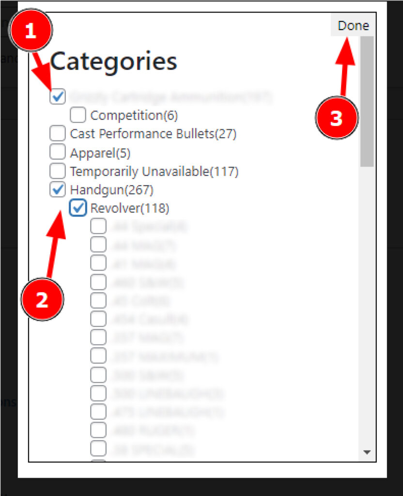 How to choose AmmoSeek categories 